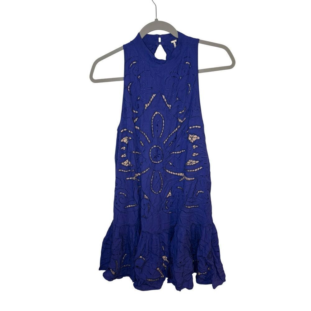 Free People‎ Purple Eyelet Open Back Mini Dress Size Small